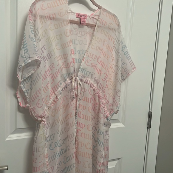 NWOT Juicy Couture Logo Pastel Pink Sheer Flowy Silky Kimono Beach Coverup - Picture 8 of 11